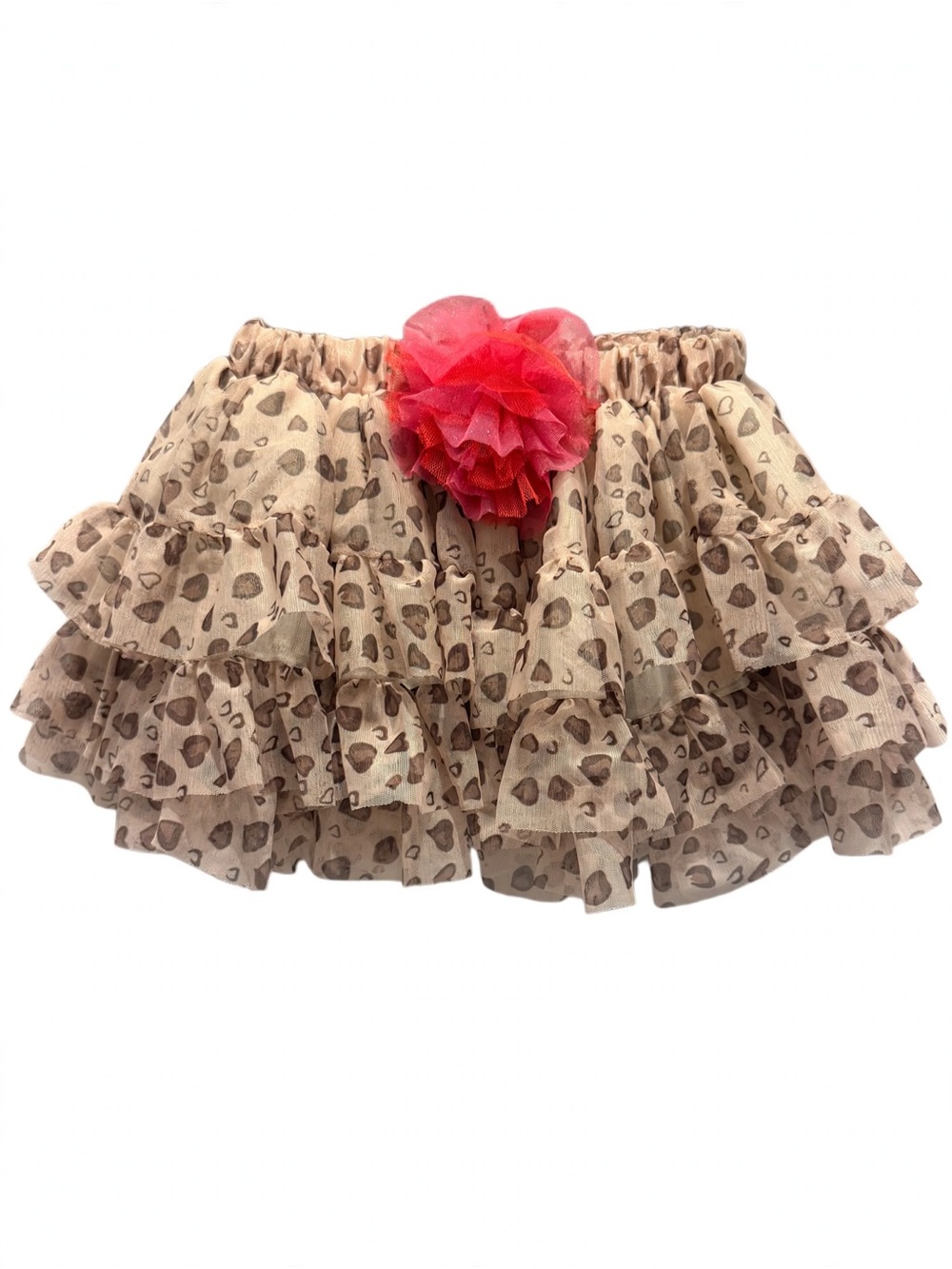 Just FAB Girls Ruffle Tutu Skirt Size 7/8 Beige Brown Hearts Pink Flower NWT